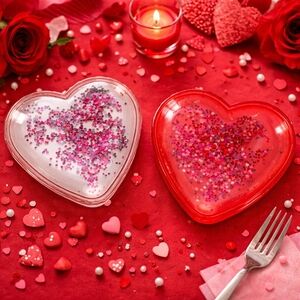 Set of 2 Pink and Red Heart Shaped Plates Catch-all Valentine's Day decor